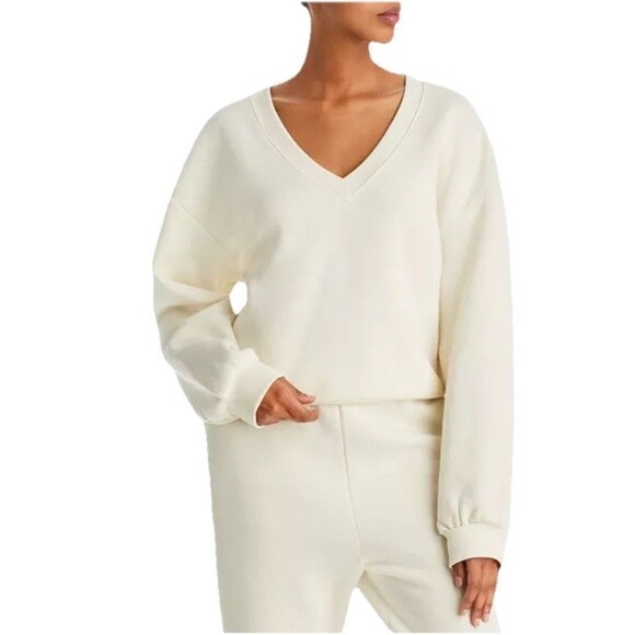 Beyond Yoga Womens XS Put Together Cotton Blend Pullover V-Neck Sweatshirt Ivory - Picture 1 of 8